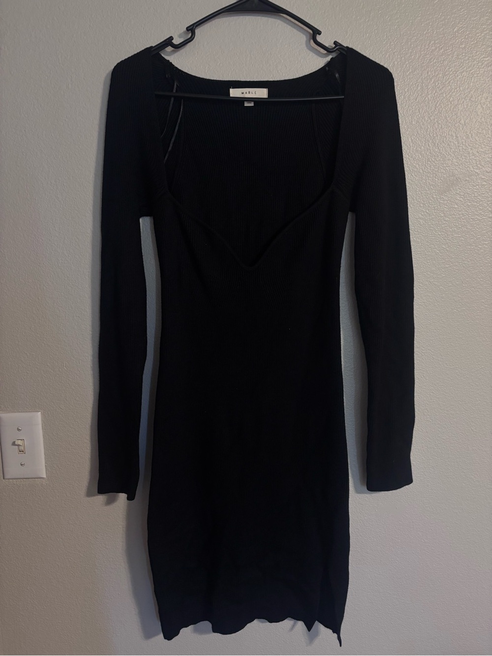 MARBLE Black Long Sleeve Ribbed Bodycon Dress